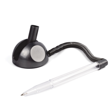 Ручка шариковая настольная BRAUBERG "Стенд-Пен", СИНЯЯ, пружинка, корпус черный, линия письма 0,5 мм, 141351 - Ручки шариковые на подставке