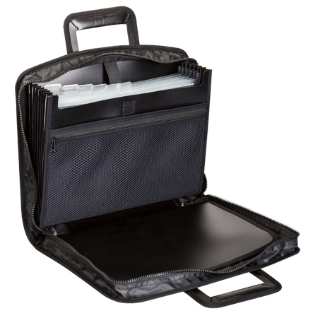 Папка-портфель пластиковая BRAUBERG А4+ (355х290х60 мм), выдвижные ручки, 9 отделений, 1 карман, черная, 225168 - Портфели пластиковые