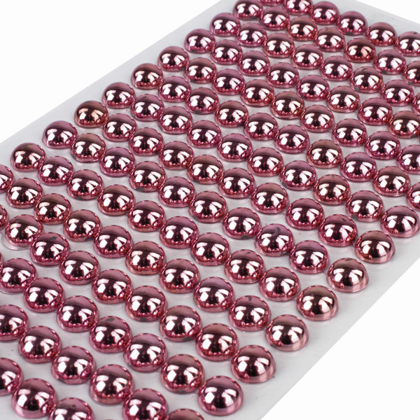 Стразы самоклеящиеся КРУГЛЫЕ, 8 мм, 150 штук, розовые, на подложке, ОСТРОВ СОКРОВИЩ, 662239 - Стразы для творчества