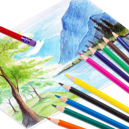 Карандаши цветные деревянные стираемые с ластиком ЮНЛАНДИЯ "ЮНЫЙ ВОЛШЕБНИК", 12 цветов, 181578 - Карандаши цветные