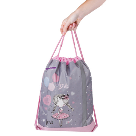 Мешок для обуви ЮНЛАНДИЯ, плотный, светоотражающая полоса, 46х36 см, "Girl and balloons", 270187 - Мешки для обуви
