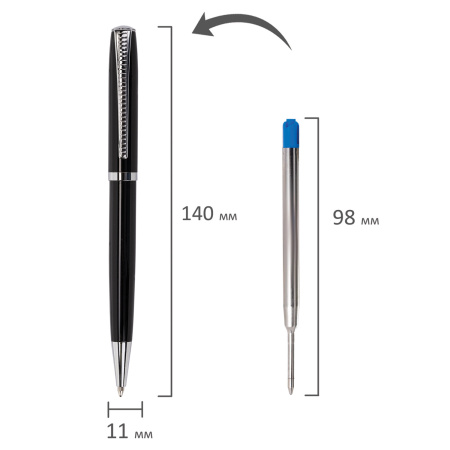 Ручка подарочная шариковая BRAUBERG "Cayman Black", корпус черный, узел 1 мм, линия письма 0,7 мм, синяя, 141410 - Ручки бизнес-класса