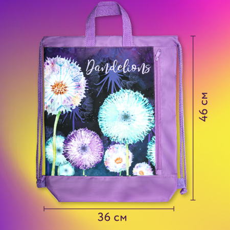 Мешок для обуви ЮНЛАНДИЯ с ручками, боковой карман на молнии, 46х36 см, "Flowers", 271065 - Мешки для обуви