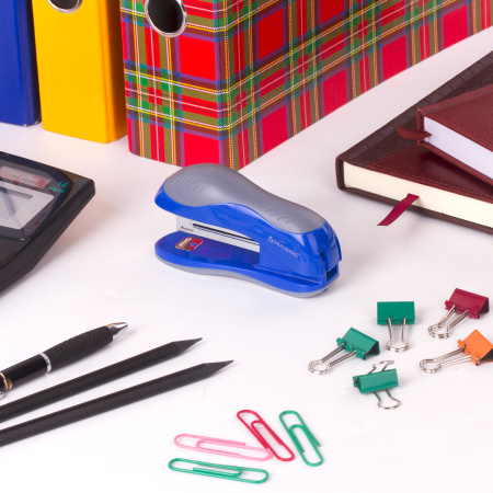 Степлер №10 BRAUBERG "JET", до 15 листов, эргономичный, сине-серый, 229687 - Степлеры настольные