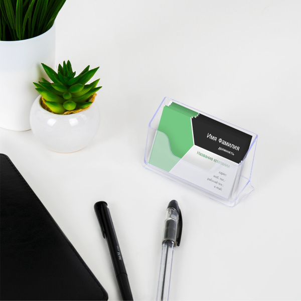Подставка для визиток настольная BRAUBERG "CONTRACT", на 50 визиток, 100х40х65 мм, прозрачная, 232287 - Подставки для визиток