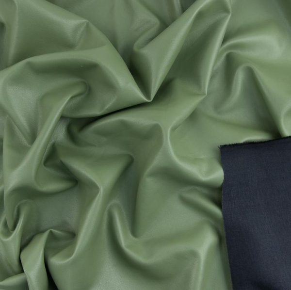 Эко-кожа на вискозной основе, цвет оливковый, 33*70 см, плотность 310 гр - Кожзам и экокожа