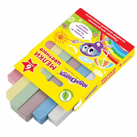 Мел цветной ЮНЛАНДИЯ "ЮНЛАНДИК И ОКРУЖАЮЩИЙ МИР", НАБОР 6 шт., квадратный, 227447 - Мелки