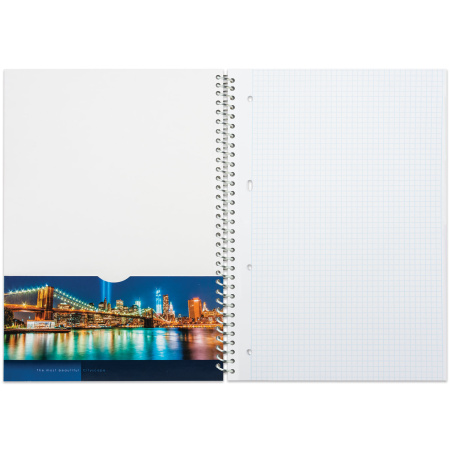 Тетрадь А4, 100 л., HATBER, спираль, клетка, глянцевый лак, карман, "CITYSCAPE" ("Город"), 100Ткм4B1сп_12523, T170090 - Тетради формата А4
