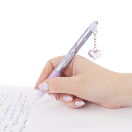 Ручка шариковая автоматическая с грипом BRAUBERG "First Love", СИНЯЯ, подвеска, корпус ассорти, узел 0,5 мм, линия письма 0,3 мм, 141285 - Ручки шариковые автоматические