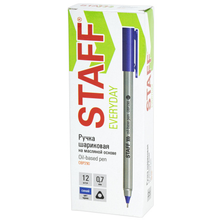 Ручка шариковая масляная STAFF EVERYDAY OBP-290, СИНЯЯ, трехгранная, узел 0,7 мм, линия письма 0,35 мм, 142996 - Ручки шариковые неавтоматические