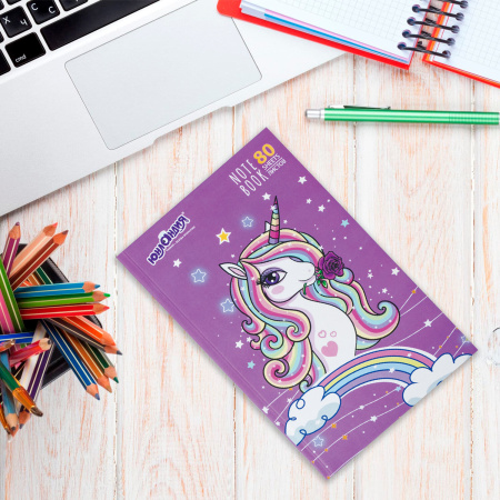 Блокнот А5 (135х206 мм), 80 л., твердый, клетка, выборочный лак, ЮНЛАНДИЯ, "Единорог", 111616 - Блокноты в книжном переплете