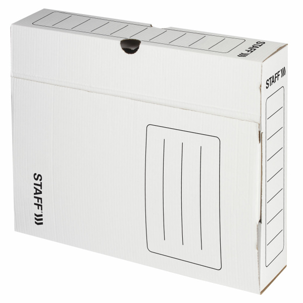 Короб архивный с клапаном А4 (260х325 мм), 75 мм, до 700 листов, микрогофрокартон, БЕЛЫЙ, STAFF, 128858 - Короба архивные