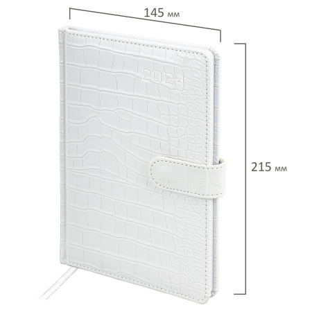 Еженедельник датированный 2024 А5 145х215 мм BRAUBERG "Party", под кожу, белый, 115032 - Еженедельники