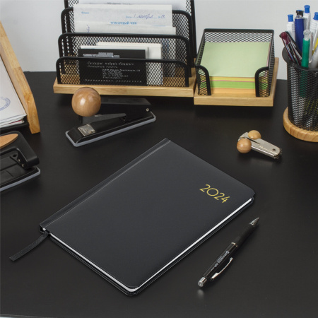 Еженедельник датированный 2024 А5 145х215 мм, BRAUBERG "Select", балакрон, черный, 115035 - Еженедельники