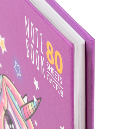 Блокнот А5 (135х206 мм), 80 л., твердый, клетка, выборочный лак, ЮНЛАНДИЯ, "Единорог", 111616 - Блокноты в книжном переплете