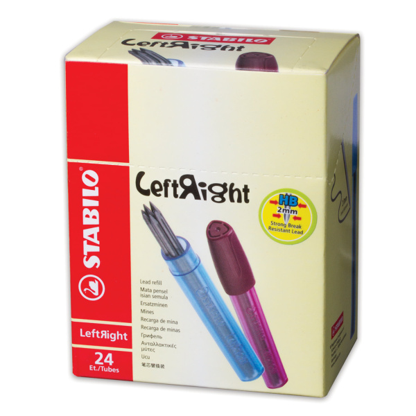 Грифели для карандаша цангового 2 мм, HB, STABILO, КОМПЛЕКТ 8 штук, "Left Right", 6603/24-НВ - Грифели для механических карандашей