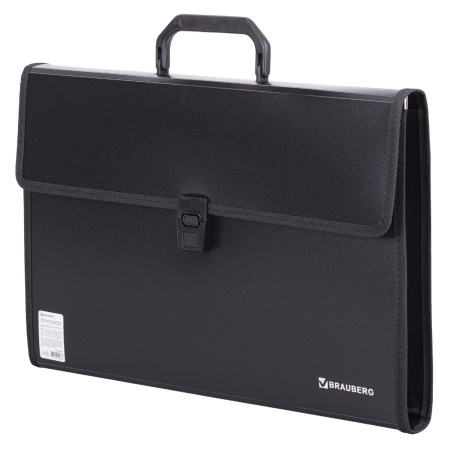 Папка-портфель пластиковая BRAUBERG ПРЕЗИДЕНТ А4 (390х260х40 мм), 3 отделения, черная, РОССИЯ, 226022 - Портфели пластиковые