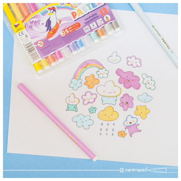 Фломастеры ПАСТЕЛЬНЫЕ 12 ЦВЕТОВ CENTROPEN "Colour World Pastel", смываемые, 7550/12TP, 7 7550 1287 - Фломастеры классические