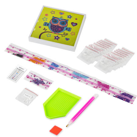 Картина стразами (алмазная мозаика) 20х20 см, ЮНЛАНДИЯ "Совёнок", в деревянной рамке, 662437 - Алмазная вышивка