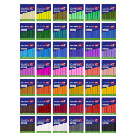 Глина полимерная запекаемая, НАБОР 42 цвета по 20 г, аксессуары, подарочная коробка, BRAUBERG ART, 271165 - Глина полимерная