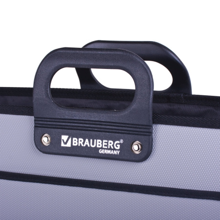 Папка-портфель пластиковая БОЛЬШОГО ФОРМАТА BRAUBERG "ПОРТФОЛИО", А3 (470х380х130 мм), 3 отделения, серая, 223080 - Портфели пластиковые