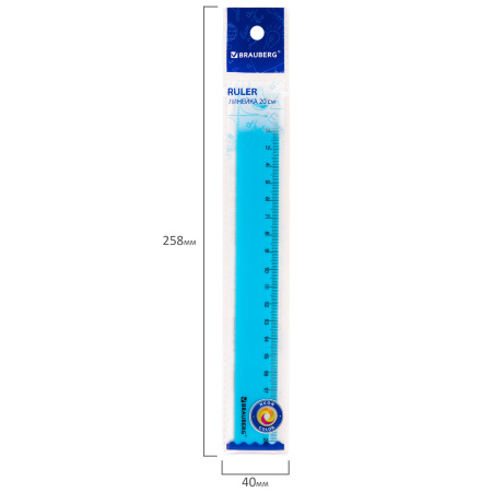 Линейка пластиковая 20 см BRAUBERG "NEON", непрозрачная, ассорти, 210773 - Линейки