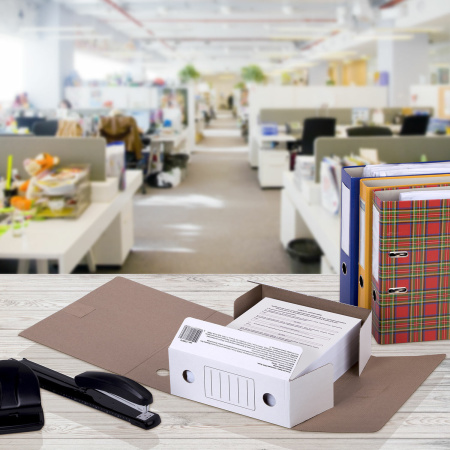 Папка архивная с завязками А4 (325х250 мм), 100 мм, до 900 листов, микрогофрокартон, БЕЛАЯ, STAFF, 128874 - Накопители документов