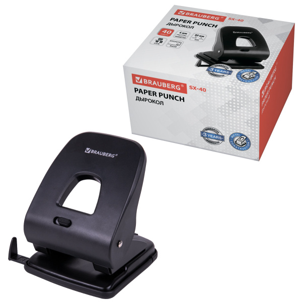 Дырокол BRAUBERG "SX-40", до 40 листов, черный, 229695 - Дыроколы настольные