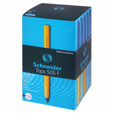 Ручка шариковая SCHNEIDER (Германия) "Tops 505 F", СИНЯЯ, корпус желтый, узел 0,8 мм, линия письма 0,4 мм, 150503 - Ручки шариковые неавтоматические