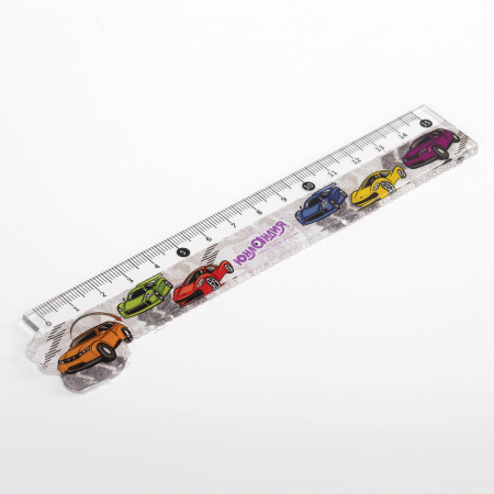 Линейка пластиковая 15 см ЮНЛАНДИЯ "МАШИНКИ", фигурная, цветная печать, с волнистым краем, 210729 - Линейки