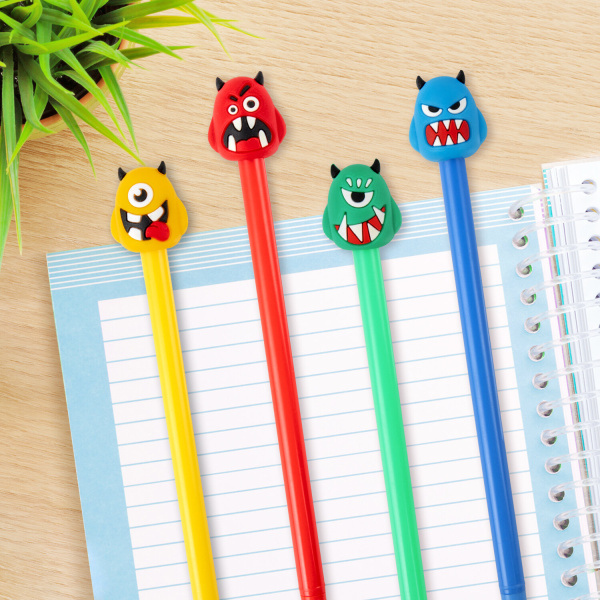 Ручка с топпером шариковая ЮНЛАНДИЯ "Монстрик", корпус ассорти, СИНЯЯ, пишущий узел 0,7 мм, 143798 - Ручки фигурные