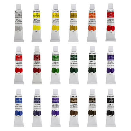 Краски акриловые художественные BRAUBERG ART DEBUT, НАБОР 18 цветов по 12 мл, в тубах, 191126 - Акриловые краски художественные в наборах