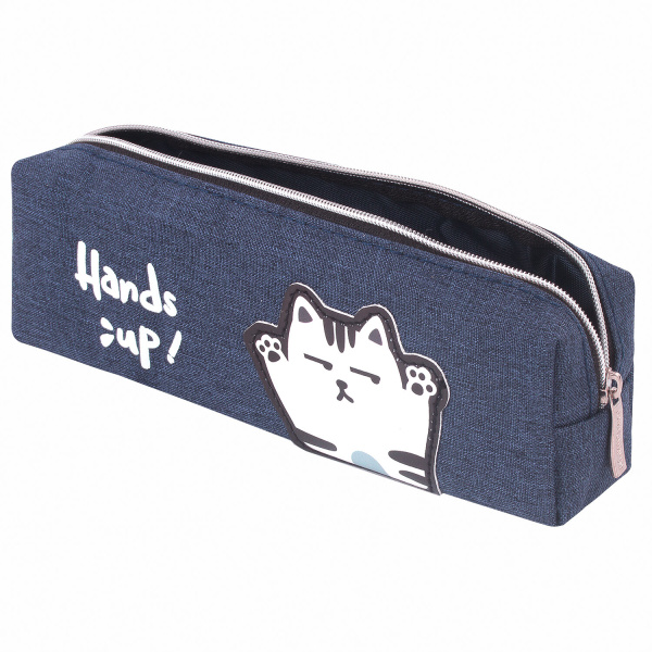 Пенал ЮНЛАНДИЯ, 1 отделение, полиэстер, "Cat", синий, 19х4х6 см, 270278 - Пеналы мягкие