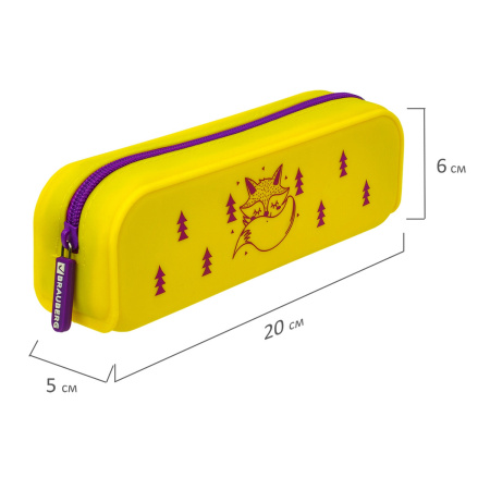 Пенал-косметичка BRAUBERG, силикон, "Fox", 20х5х6 см, 229029 - Пеналы мягкие