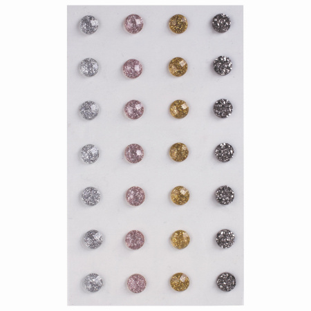 Стразы самоклеящиеся КРУГЛЫЕ, 8 мм, 28 штук, металлик, на подложке, ОСТРОВ СОКРОВИЩ, 662233 - Стразы для творчества
