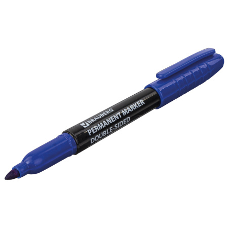 Маркер перманентный BRAUBERG, СИНИЙ, круглый наконечник, 1,5-3 мм, 151630 - Маркеры перманентные