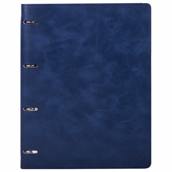 Тетрадь на кольцах БОЛЬШАЯ А4 (240х310 мм), 120 листов, под кожу, клетка, BRAUBERG "Main", синий, 404510 - Тетради на кольцах и сменные блоки к ним