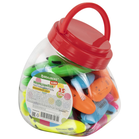 Текстовыделитель мини BRAUBERG KIDS "CUTE CATS NEON", АССОРТИ В ПЛАСТИКОВОЙ БАНКЕ, 1-5 мм, 152433 - Текстовыделители