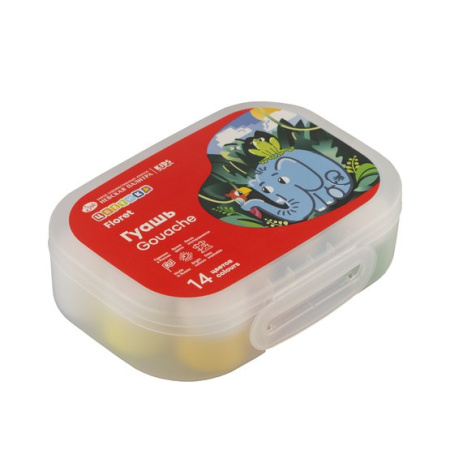 Цветик Набор гуашь, 14 шт х15 мл в пластиковом контейнере - Гуашь художественная в наборах