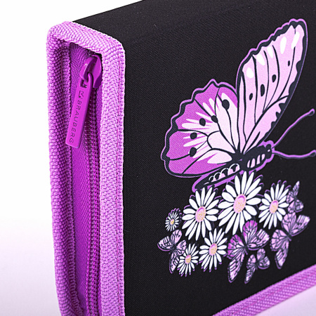 Пенал BRAUBERG с наполнением, 1 отделение, 1 откидная планка, 24 предмета, 21х14 см, "Flower butterfly", 271524 - Пеналы с наполнением