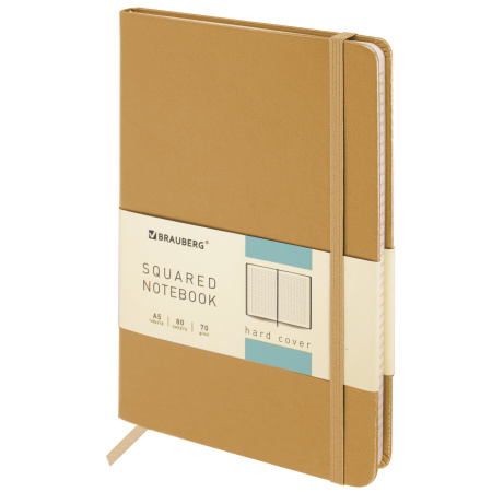 Блокнот А5 (148x218 мм), BRAUBERG "Metropolis Special", под кожу, 80 л., резинка, клетка, золотистый, 113333 - Бизнес-блокноты и бизнес-тетради