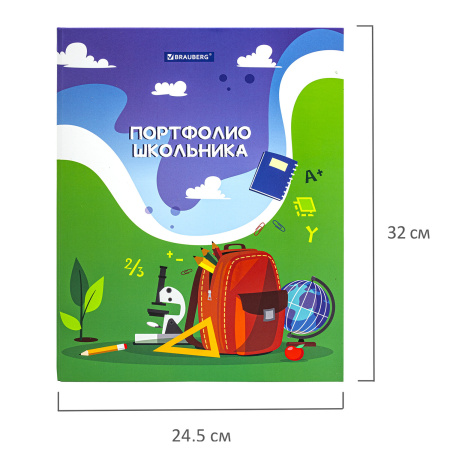 Папка-портфолио школьника/дошкольника "ШКОЛЬНАЯ ИСТОРИЯ", 4 кольца, обложка твёрдая матовая, BRAUBERG, 115241 - Портфолио