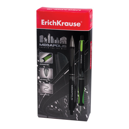 Ручка шариковая автоматическая ERICH KRAUSE "Megapolis Concept", ЧЕРНАЯ, корпус черный, узел 0,7 мм, линия письма 0,35 мм, 32 - Ручки шариковые автоматические