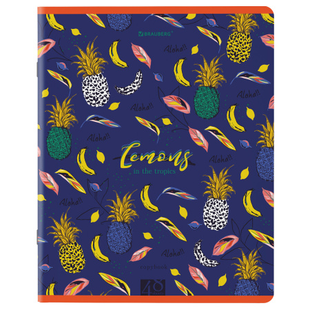 Тетради КОМПЛЕКТ 5 шт., А5, 48 л., BRAUBERG скоба, клетка, матовая ламинация, лак, "Lemons", 404394 - Тетради 40-48 листов