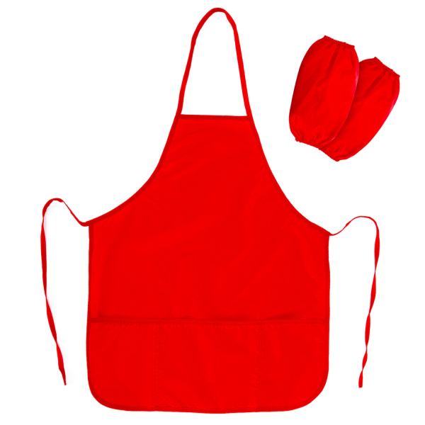 Фартук с нарукавниками для уроков труда ПИФАГОР, 3 кармана, увеличенный размер, 45x60 см, красный, 228362