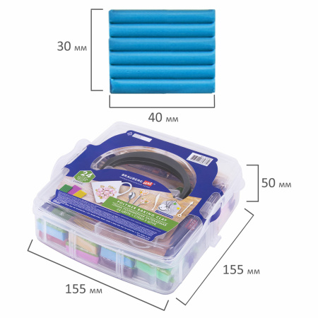 Глина полимерная запекаемая, НАБОР 24 цвета по 20 г, с аксессуарами в кейсе, BRAUBERG ART, 271163 - Глина полимерная