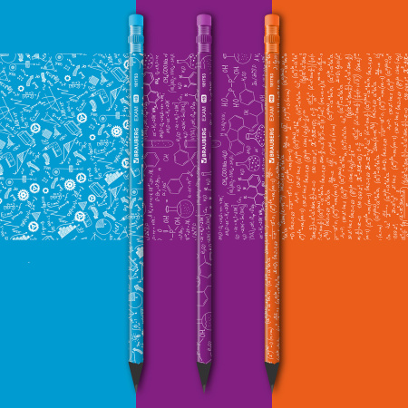 Карандаш чернографитный BRAUBERG "EXAM", 1 шт., HB, с ластиком, корпус ассорти, 181753 - Карандаши чернографитные