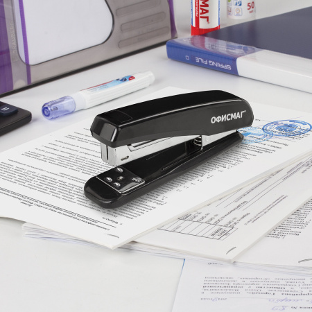 Степлер №24/6, 26/6 ОФИСМАГ, до 25 листов, черный, 229691 - Степлеры настольные