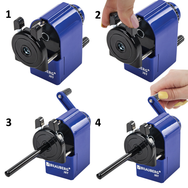 Точилка механическая BRAUBERG "JET", металлический механизм, корпус синий, 229570 - Точилки механические