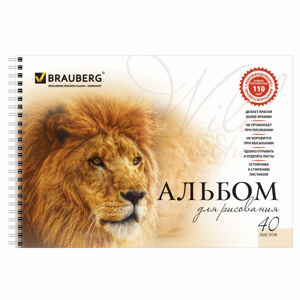 Альбомы для рисования А4 40 л., КОМПЛЕКТ 2 шт., гребень, обложка картон, BRAUBERG, 205х290 мм, "Хищники" (2 вида), 880028 - Альбомы и папки для рисования